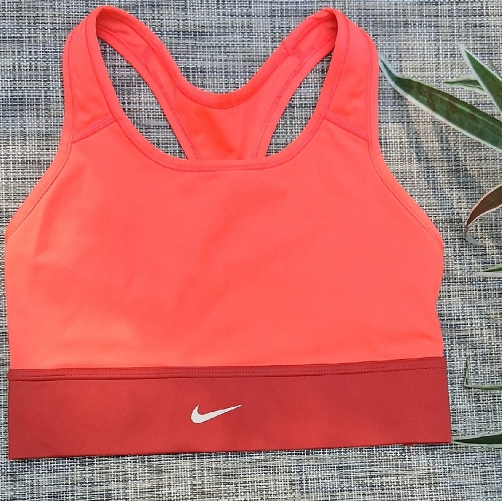 Nike Women's Vibrant Sports Bra - Coral and Maroon
